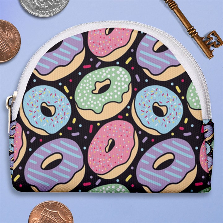 Colorful Donut Seamless Pattern On Black Vector Horseshoe Style Canvas Pouch