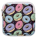 Colorful Donut Seamless Pattern On Black Vector Mini Square Pouch View1