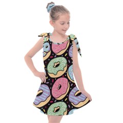 Colorful Donut Seamless Pattern On Black Vector Kids  Tie Up Tunic Dress by Sobalvarro