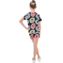 Colorful Donut Seamless Pattern On Black Vector Kids  Mesh Tee and Shorts Set View2