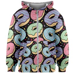 Colorful Donut Seamless Pattern On Black Vector Kids  Zipper Hoodie Without Drawstring by Sobalvarro