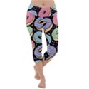 Colorful Donut Seamless Pattern On Black Vector Lightweight Velour Capri Yoga Leggings View1