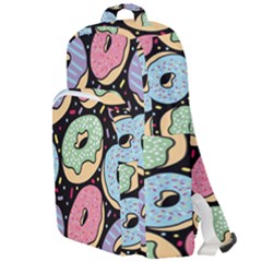 Colorful Donut Seamless Pattern On Black Vector Double Compartment Backpack by Sobalvarro