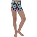 Colorful Donut Seamless Pattern On Black Vector Kids  Lightweight Velour Yoga Shorts View1