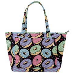 Colorful Donut Seamless Pattern On Black Vector Back Pocket Shoulder Bag  by Sobalvarro