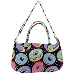 Colorful Donut Seamless Pattern On Black Vector Removal Strap Handbag by Sobalvarro