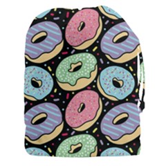 Colorful Donut Seamless Pattern On Black Vector Drawstring Pouch (3xl) by Sobalvarro