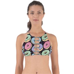 Colorful Donut Seamless Pattern On Black Vector Perfectly Cut Out Bikini Top by Sobalvarro