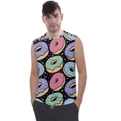 Colorful Donut Seamless Pattern On Black Vector Men s Regular Tank Top by Sobalvarro