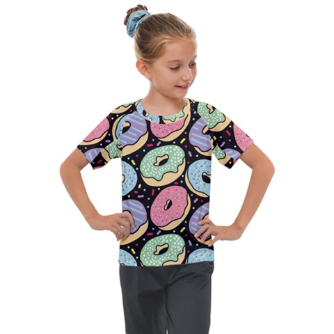 Colorful Donut Seamless Pattern On Black Vector Kids  Mesh Piece Tee by Sobalvarro