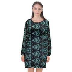 Digital Triangles Long Sleeve Chiffon Shift Dress  by Sparkle