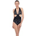 Black And White Matrix Patterned Design Halter Front Plunge Swimsuit View1