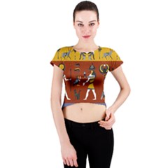 Ancient Egyptian Religion Seamless Pattern Crew Neck Crop Top by Wegoenart