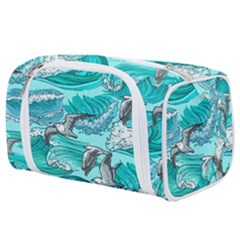 Sea Waves Seamless Pattern Toiletries Pouch by Wegoenart