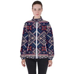 Ukrainian Folk Seamless Pattern Ornament Women s High Neck Windbreaker by Wegoenart