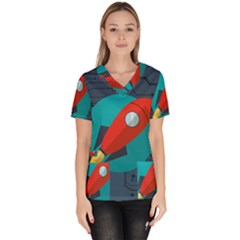 Rocket With Science Related Icons Image Women s V-neck Scrub Top by Vaneshart