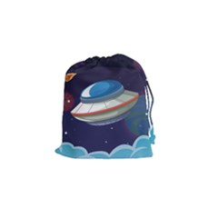 Ufo Alien Spaceship Galaxy Drawstring Pouch (small) by Vaneshart