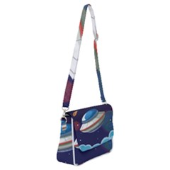 Ufo Alien Spaceship Galaxy Shoulder Bag With Back Zipper by Vaneshart