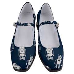 White Robot Blue Seamless Pattern Women s Mary Jane Shoes by Vaneshart