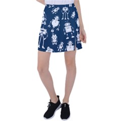 White Robot Blue Seamless Pattern Tennis Skirt by Vaneshart