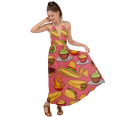 Seamless Pattern Mexican Food Hat Traditional Backless Maxi Beach Dress by Vaneshart