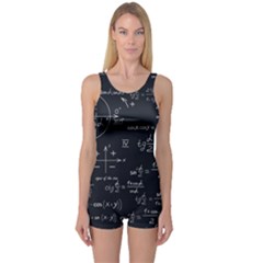 Mathematical Seamless Pattern With Geometric Shapes Formulas One Piece Boyleg Swimsuit by Vaneshart