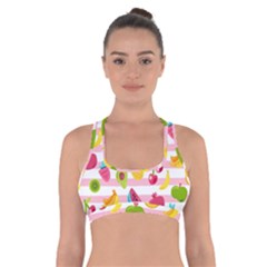 Tropical Fruits Berries Seamless Pattern Cross Back Sports Bra by Vaneshart