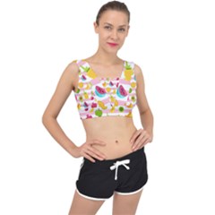 Tropical Fruits Berries Seamless Pattern V-back Sports Bra by Vaneshart