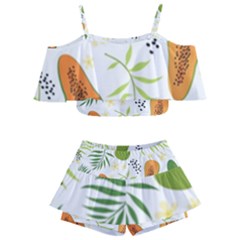 Seamless Tropical Pattern With Papaya Kids  Off Shoulder Skirt Bikini by Vaneshart