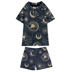 Asian Seamless Pattern With Clouds Moon Sun Stars Vector Collection Oriental Chinese Japanese Korean Kids  Swim Tee And Shorts Set by Vaneshart