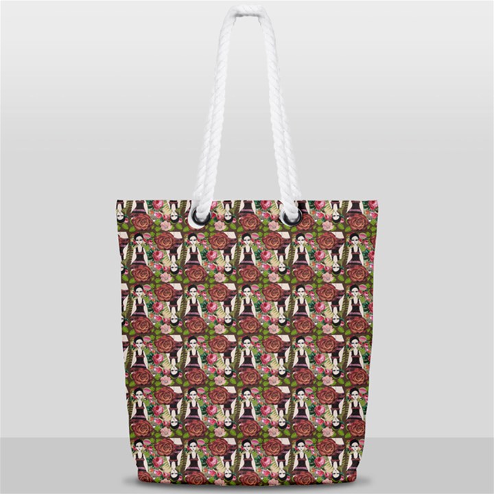 Swimmer 20s Brown Full Print Rope Handle Tote (Small)