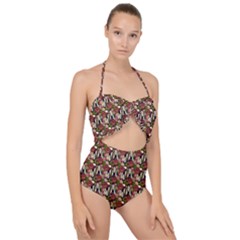 Swimmer 20s Brown Scallop Top Cut Out Swimsuit by snowwhitegirl