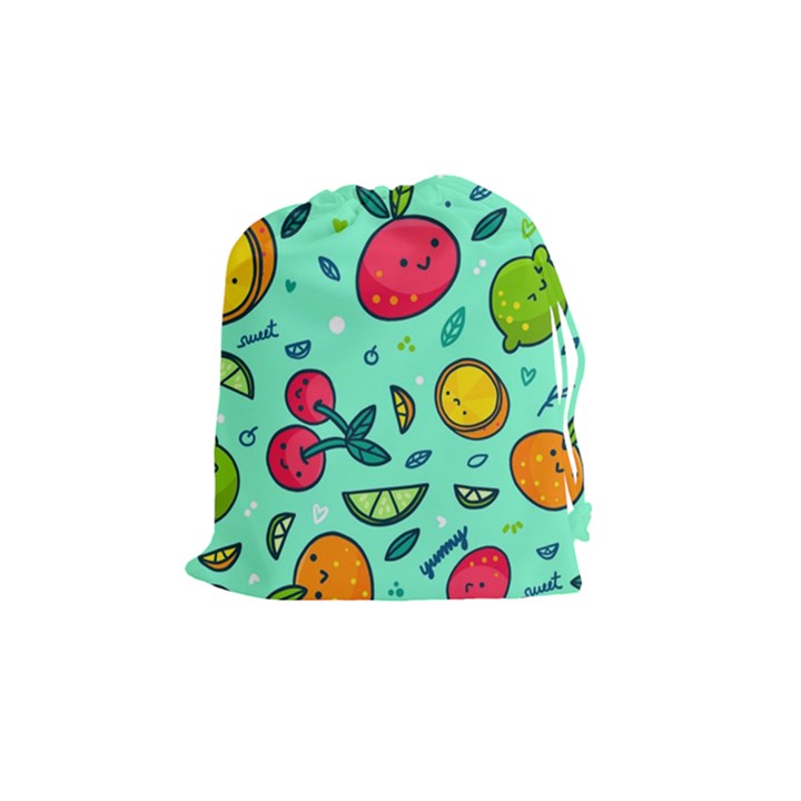 Various Fruits With Faces Seamless Pattern Drawstring Pouch (Medium)