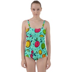 Various Fruits With Faces Seamless Pattern Twist Front Tankini Set by Vaneshart