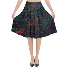 Mathematical Colorful Formulas Drawn By Hand Black Chalkboard Flared Midi Skirt by Vaneshart