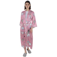 Cute Unicorn Seamless Pattern Maxi Satin Kimono by Vaneshart