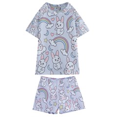 Seamless Pattern With Cute Rabbit Character Kids  Swim Tee And Shorts Set by Vaneshart