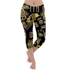 Golden Indian Traditional Signs Symbols Lightweight Velour Capri Yoga Leggings by Vaneshart