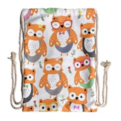 Cute Colorful Owl Cartoon Seamless Pattern Drawstring Bag (large) by Vaneshart