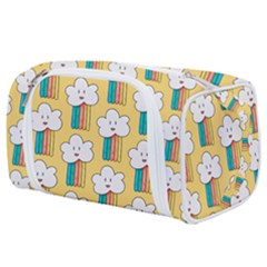 Smile Cloud Rainbow Pattern Yellow Toiletries Pouch by Vaneshart