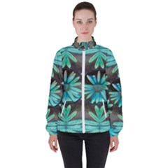 Blue Florals As A Ornate Contemplative Collage Women s High Neck Windbreaker by pepitasart