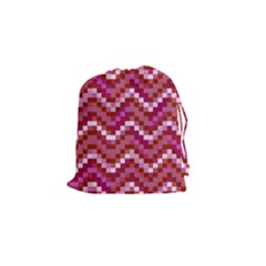 Lesbian Pride Pixellated Zigzag Stripes Drawstring Pouch (small) by VernenInk