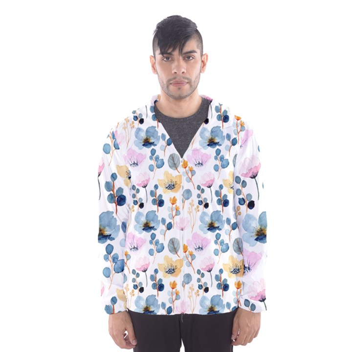 Watercolor Floral Seamless Pattern Men s Hooded Windbreaker