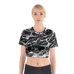 Black And White Abstract Textured Print Cotton Crop Top by dflcprintsclothing