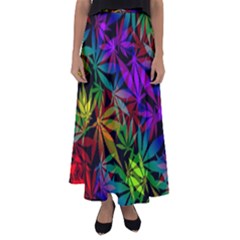 Ganja In Rainbow Colors, Weed Pattern, Marihujana Theme Flared Maxi Skirt by Casemiro