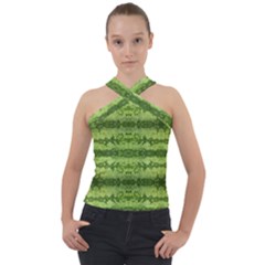 Watermelon Pattern, Fruit Skin In Green Colors Cross Neck Velour Top by Casemiro