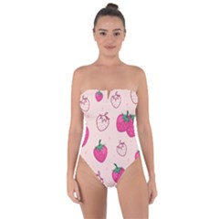 Seamless Strawberry Fruit Pattern Background Tie Back One Piece Swimsuit by Vaneshart