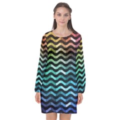 Digital Waves Long Sleeve Chiffon Shift Dress  by Sparkle