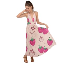 Seamless-strawberry-fruit-pattern-background Backless Maxi Beach Dress by Vaneshart