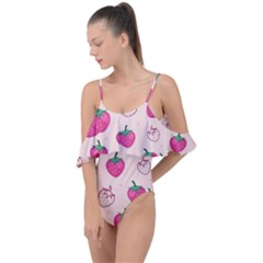 Seamless-strawberry-fruit-pattern-background Drape Piece Swimsuit by Vaneshart